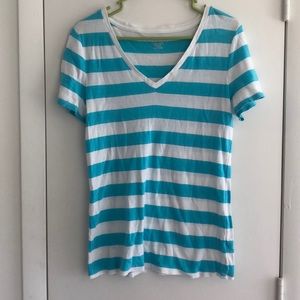 Merona XL turquoise and white striped VNeck Tee